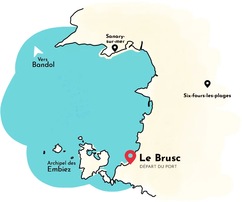 Excursion à l'île-des-embiez - plan de la carte de navigation archipel des Embiez - Brusc